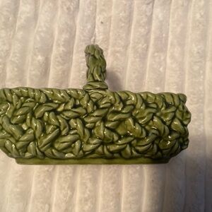 Vintage Collectible Pottery Green Basket